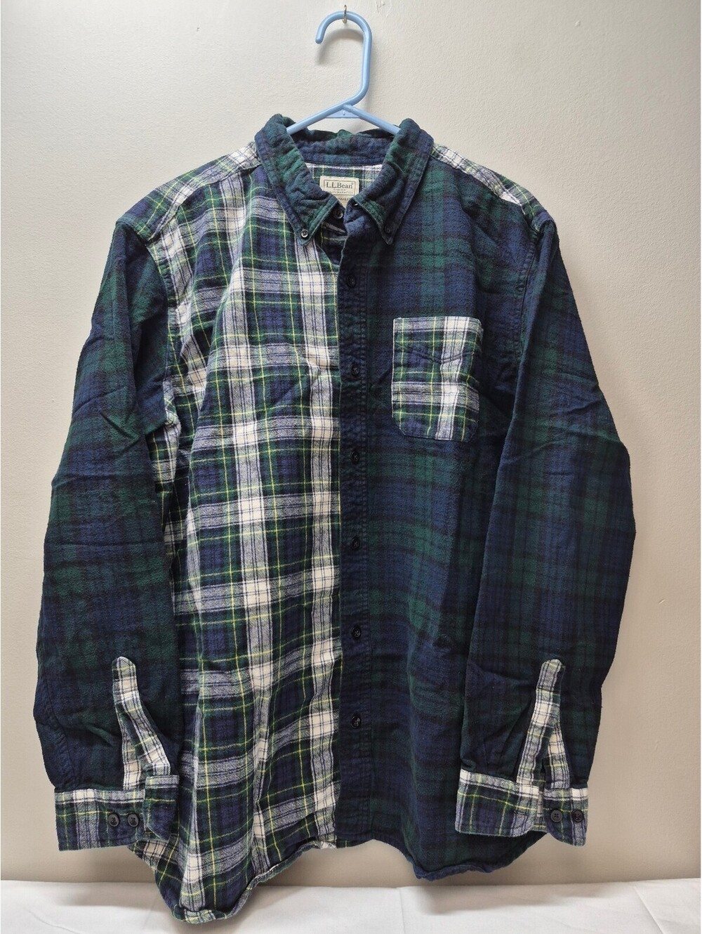 L.L. Bean Men's Traditional Fit Flannel Shirt, Blue and Green Plaid B350